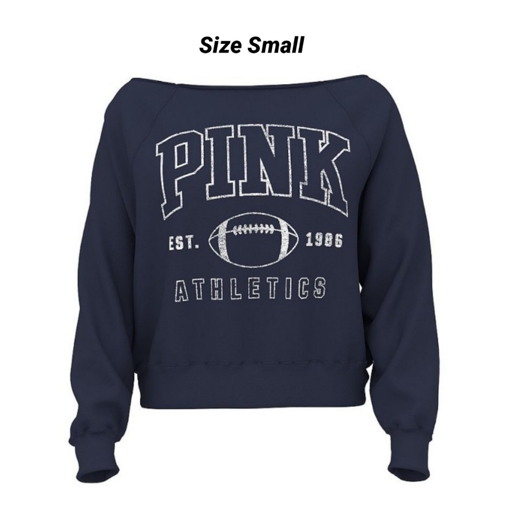 VS PINK Noir Navy Blue Game Day Football Fleece Pullover Sweatshirt Small NEW